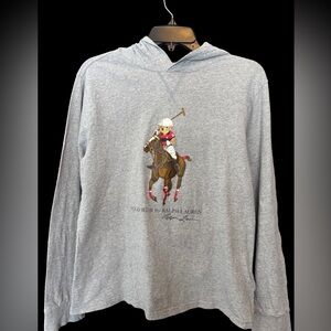 Polo by Ralph Lauren Boys Gray Hoodie with Polo Bear Graphic
